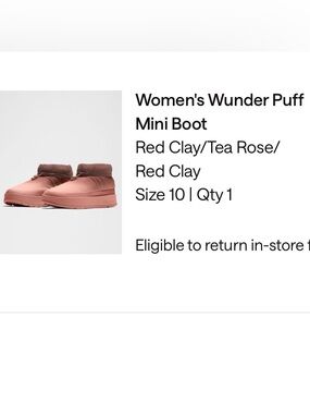 NWT Lululemon Wunder Puff Mini Boot Size 10 Red Clay / Tea Rose / Red Clay